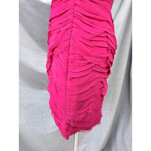 Madison Marcus Pink Silk Layered Pleated Frayed Edge Dress V-Neck Sleeveless - Picture 5 of 11